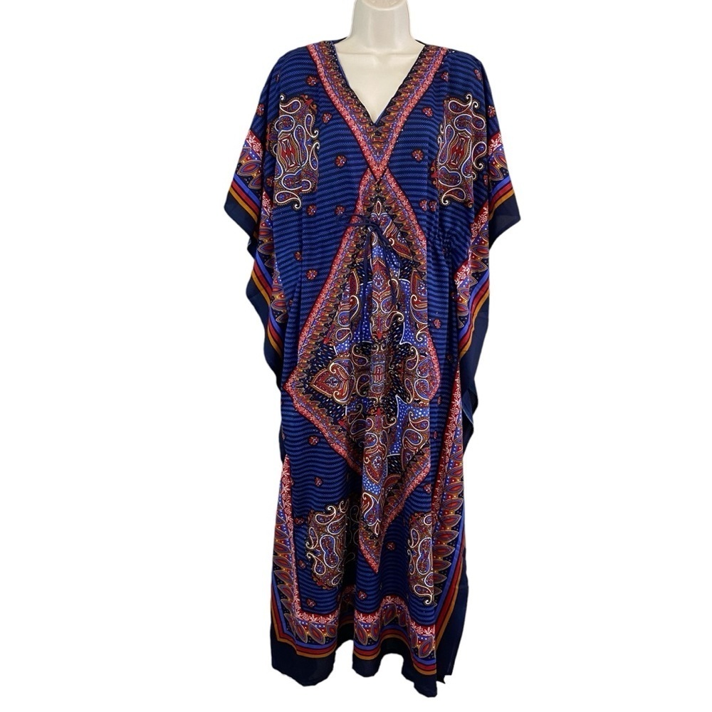 5&Love - Navy Printed Maxi Length Caftan - O/S